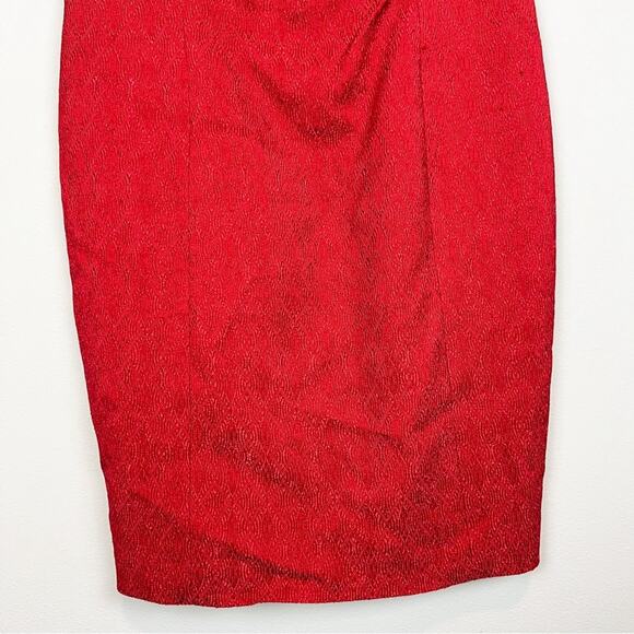 Kay Unger Red‎ Textured V-Neck Cap Sleeve Sheath Dress Size 14 - Picture 4 of 12
